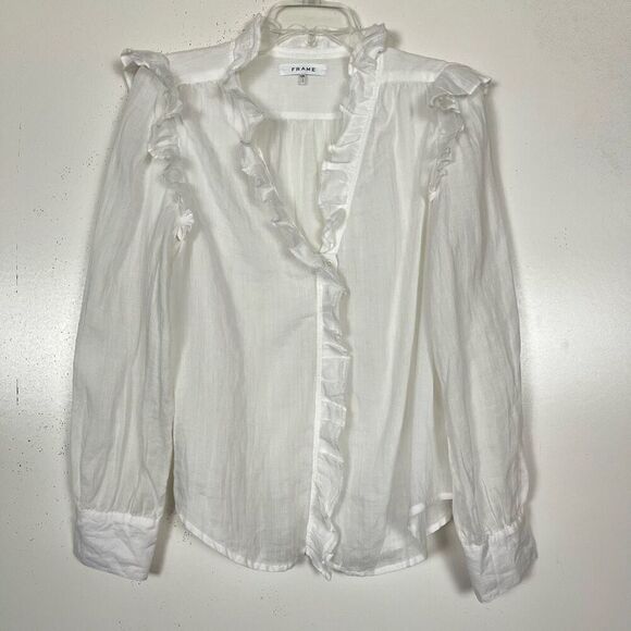 Frame Denim White Ruffle Blouse - Picture 2 of 10